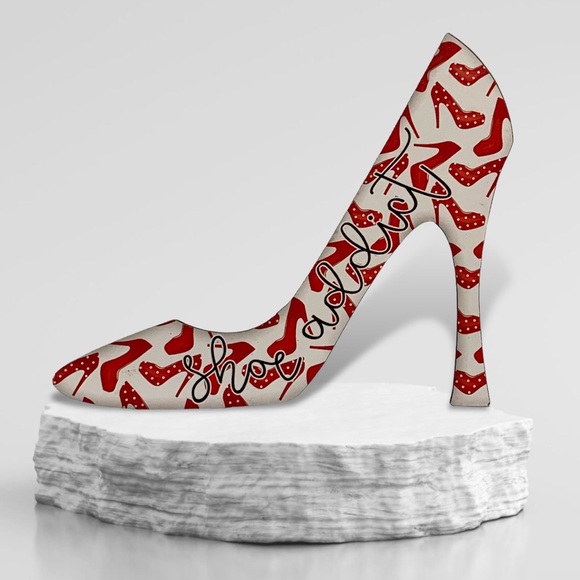 Plaque High Heel Shoe Addict Graphic Wall Sign Hang or Freestanding 10 X 8 in - Picture 11 of 11